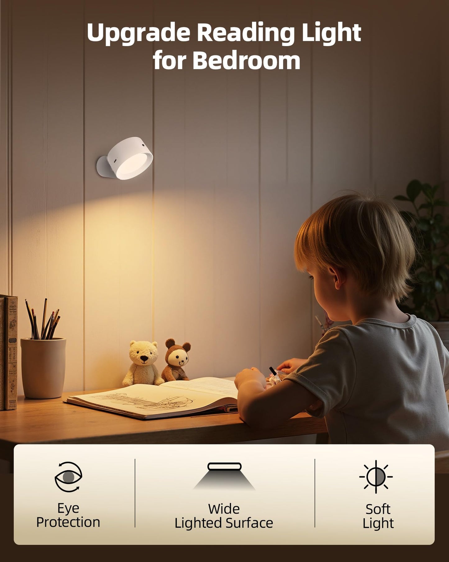 AMETHEUS LED Wall Mounted Lights, Rechargeable, 3 Color Temperatures, Dimmable, 3 Pack, White, Model WL02