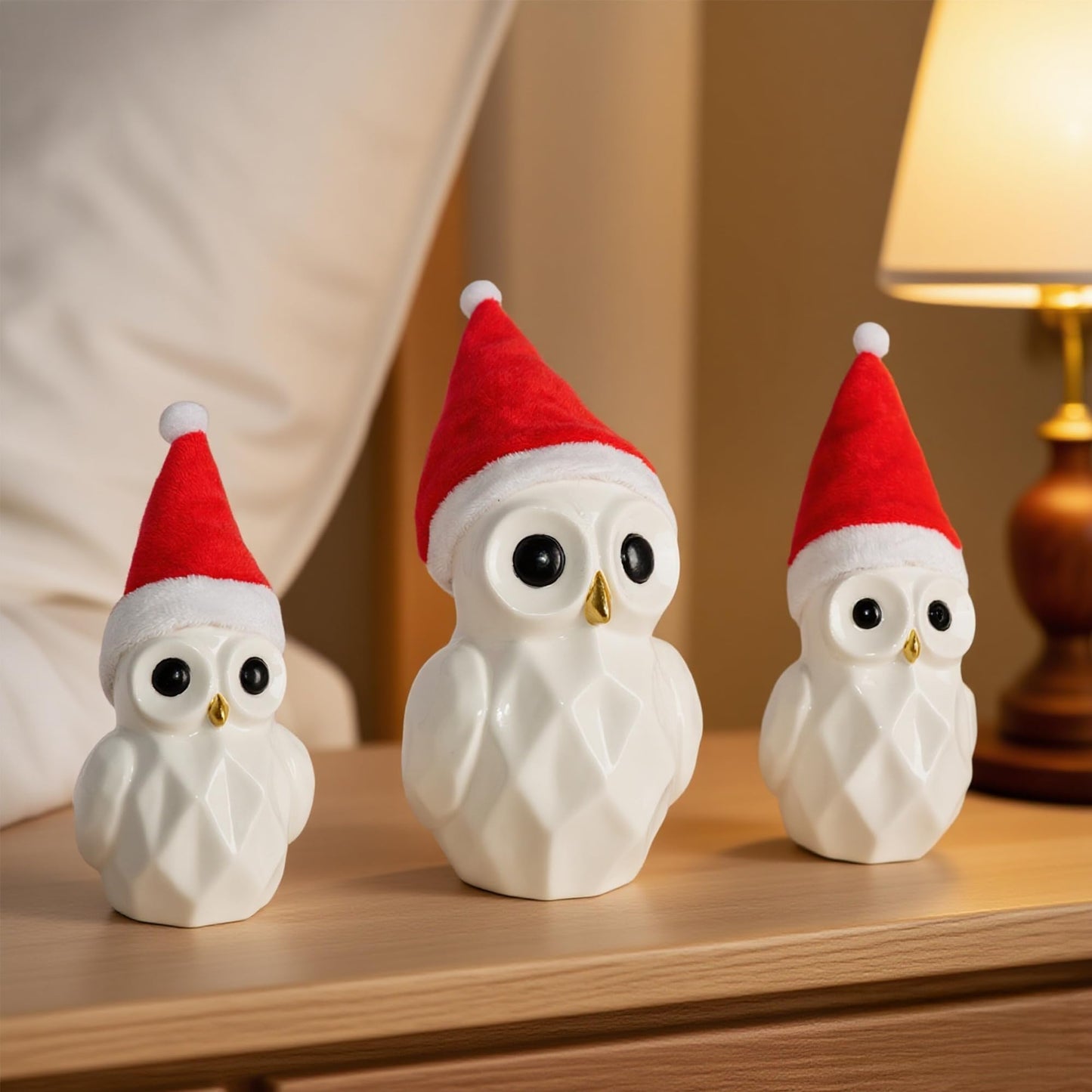 Nerosun Christmas Lighted Owl Figurines  3 Pack Ceramic White Light Up Led Owl Family Ornaments Table Centerpiece  Christmas Decorations For Tabletop Mantel Fireplace Cabinet Indoor Xmas Decor Gift