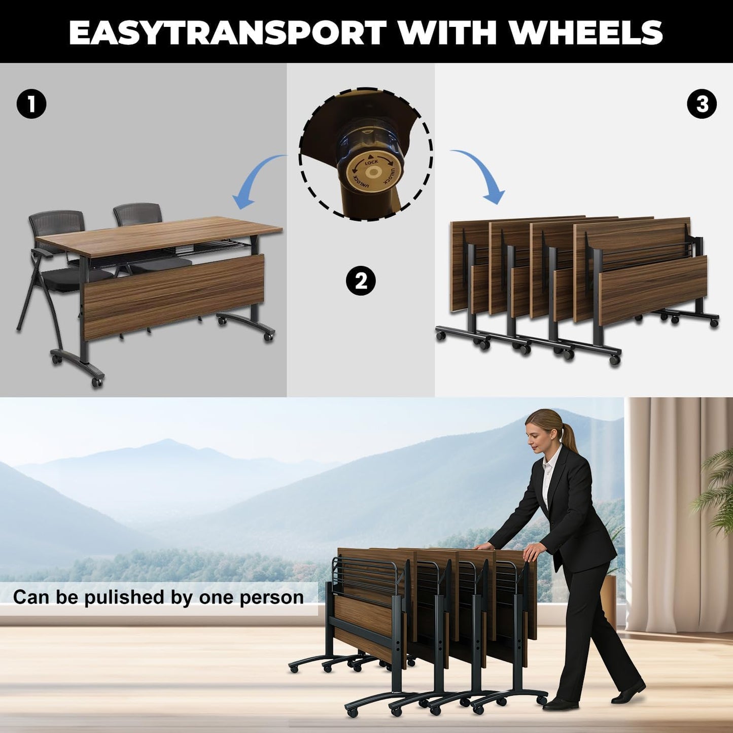 Folding Conference Tables,Flip Top Conference Room Tables,55.1 Inches Mobile Training Table with Silent Wheels,Modern Foldable Modular Boardroom Meeting Seminar Table for Office Classroom, 6 Pack