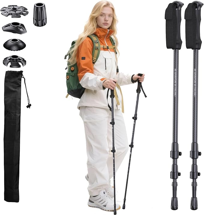 Trekking PoVtsliy Trekking Poles Carbon Fiber, Adjustable Collapsible Ultralight with EVA Grip & Anti-Shock, Hiking Poles ...
