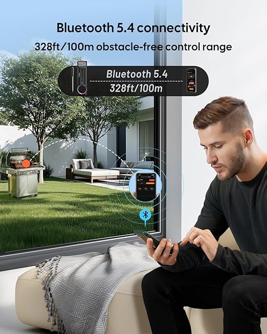 Bluetooth Wirless Meat Thermometer for Smoker Ultra Thin Meat Probe, Fitflavor Wireless Meat Thermometer Probe for Grill BBQ Oven Food Cooking, Waterproof, Alarm, Timer, Data Tracking (FNT21-1)