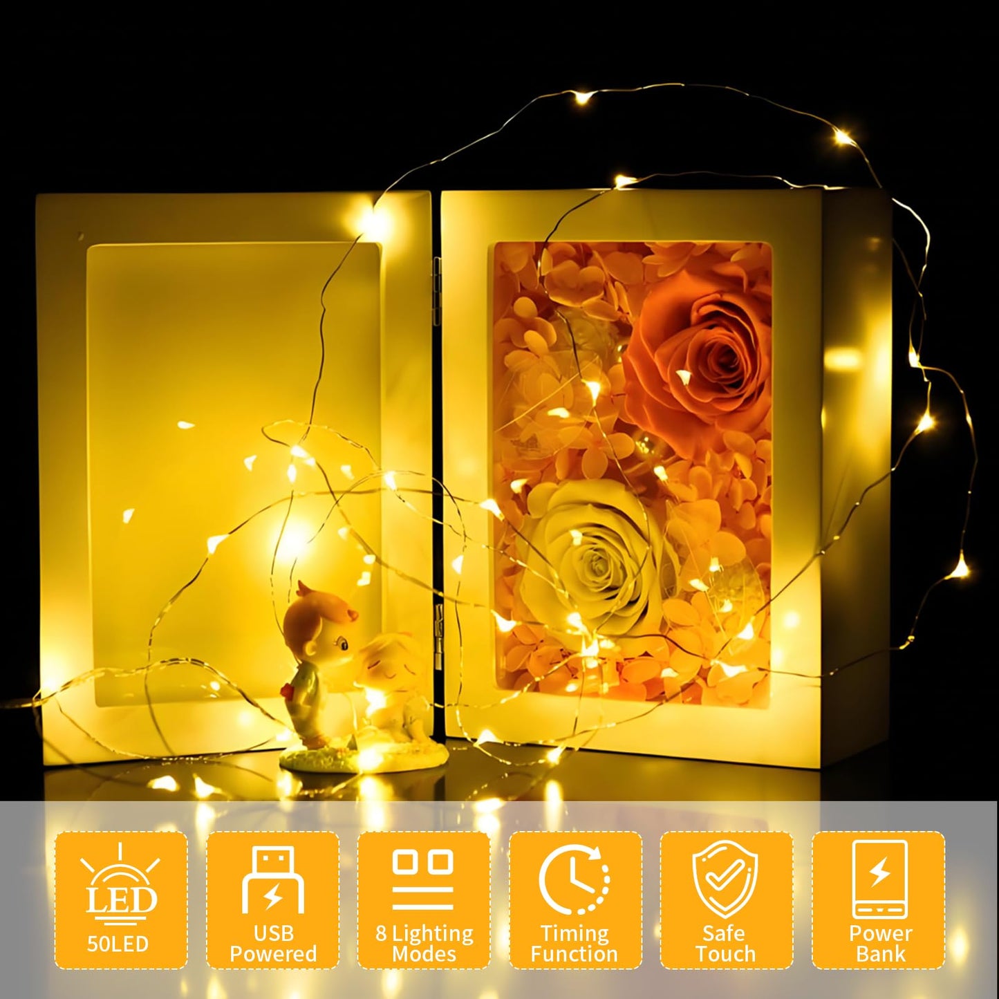 FWYWNL USB Fairy Light, 16ft 50 LED, Warm Colour, Copper, Remote Control, Waterproof, 1 Pac
