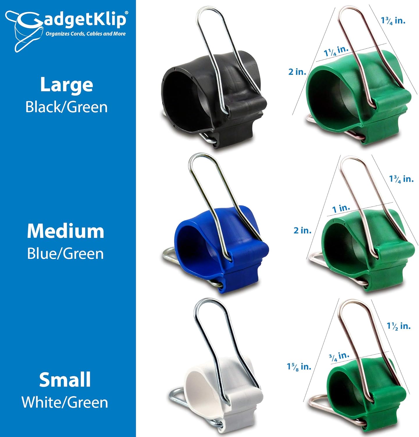 Cable Management Clips: Versatile Reusable Cord Holders for Christmas Lights, Holiday Decor, and Outdoor String Lights - 12 Pack (4 Small White, 4 Medium Blue, 4 Large Black)