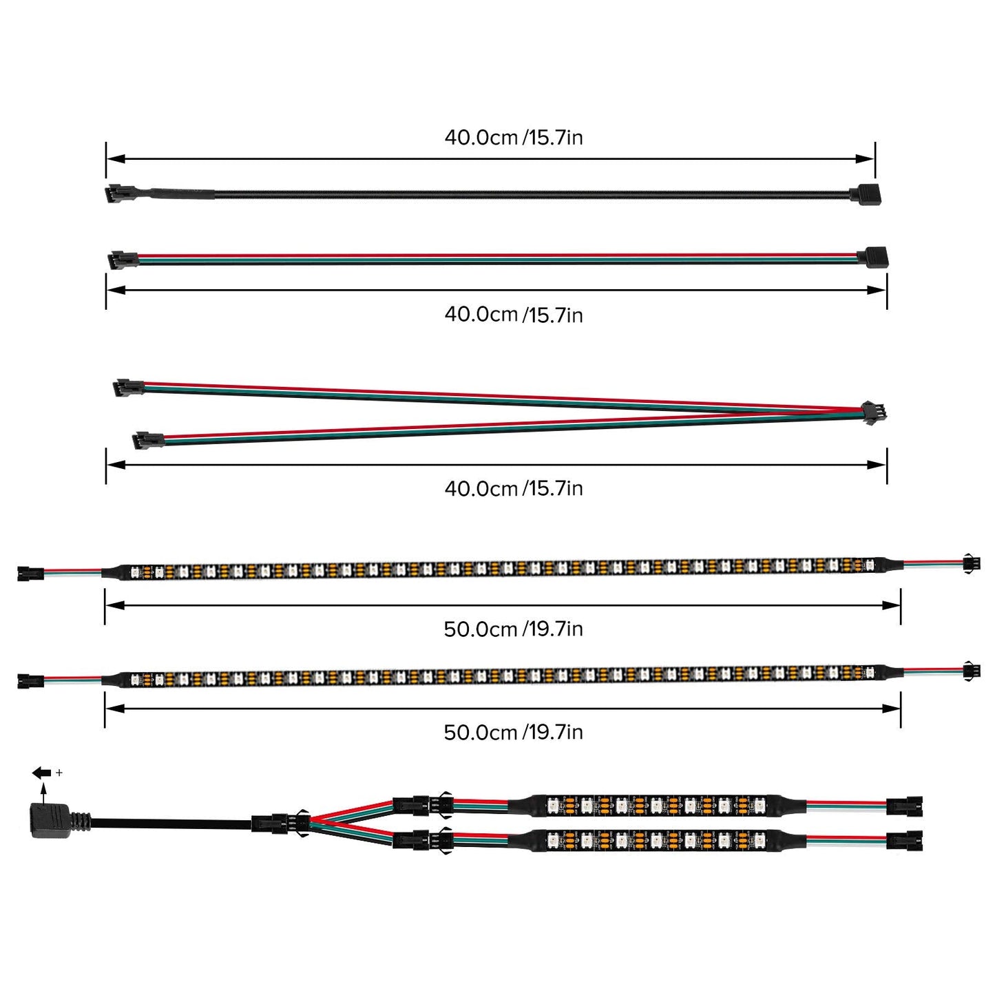 Btf-Lighting Ws2812B Rgb Led Light Strip 2Pcs 19In, 5V Addressable, Black, Compatible With Asus Aura, Msi Mystic Light, Gigabyte Fusion