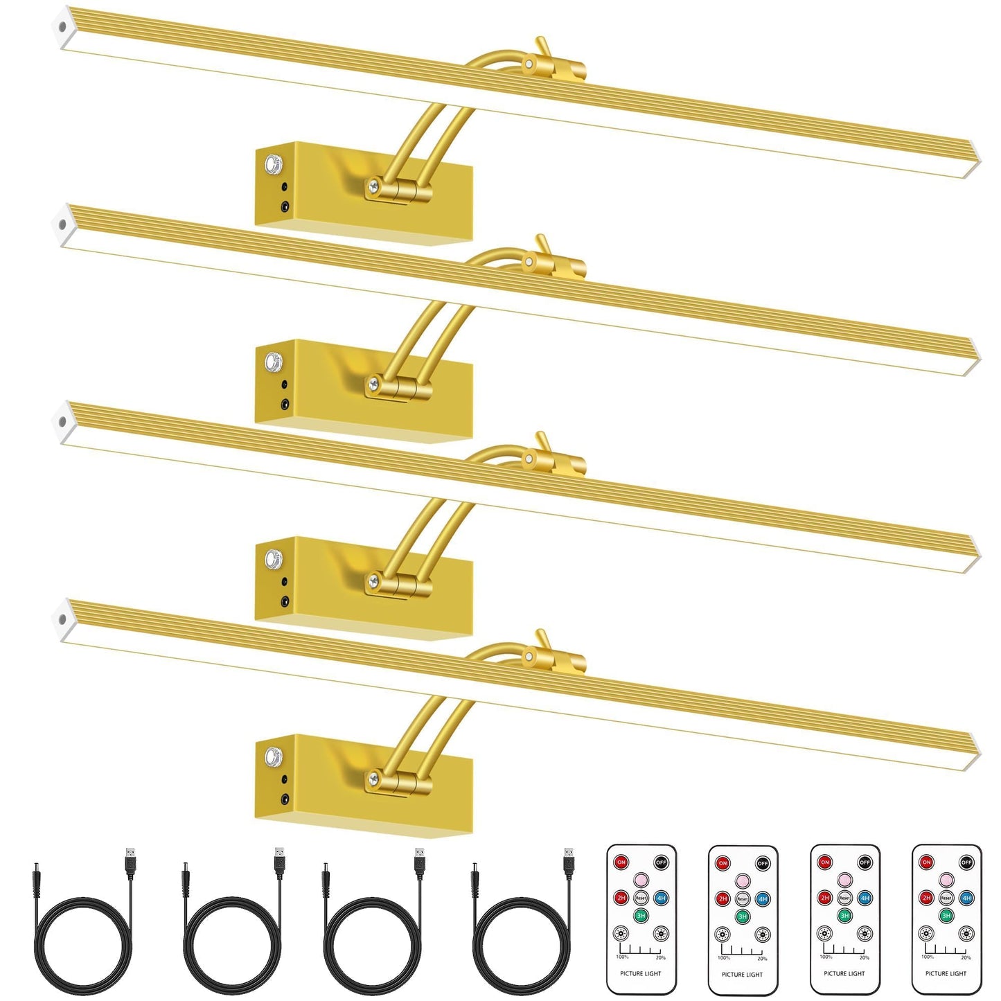 4 Pack Picture Lights For Wall  23In Art Lighting For discomfort-reducingtings Cordless  6400Mah Rechargeable Battery Operated Picture Light With Remote Dimmable And Timer For Artwork  Gallery  Display  Gold