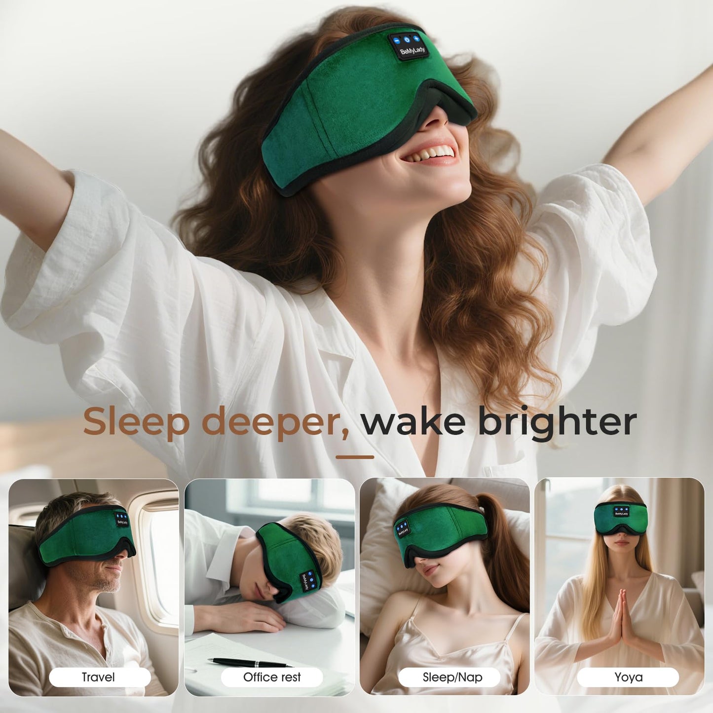 BeMyLady Sleep mask Headphones,100% Blackout 3D Zero Eye Pressure Bluetooth Sleep mask Breathable Eye mask with Bluetooth Headphones Sleep Headphones for Side Sleepers 14H Playtime&Bluetooth 5.4 Green