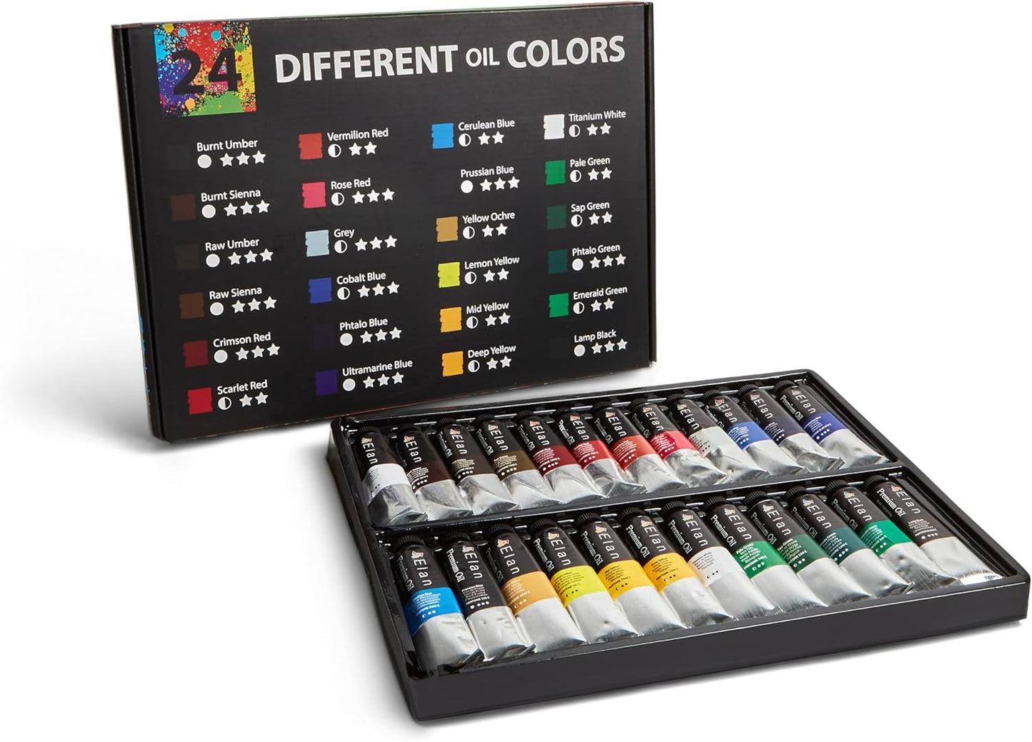 Elan Professional Oil Paint Set, 24 Vibrant Colors Tubes 1.7fl oz, Non-toxic Oil Paints for Canvas Painting, Art Paints for Adults & Artists