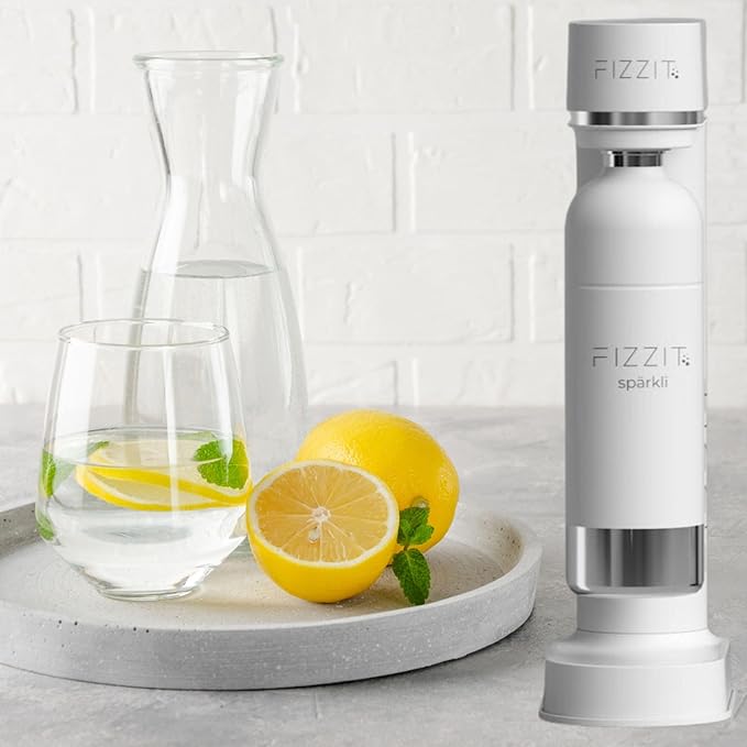 White Stainless Steel Sparkling Water Maker Soda Maker Includes 1 x CO2 Cylinder & 1L White Stainless Steel Bottle