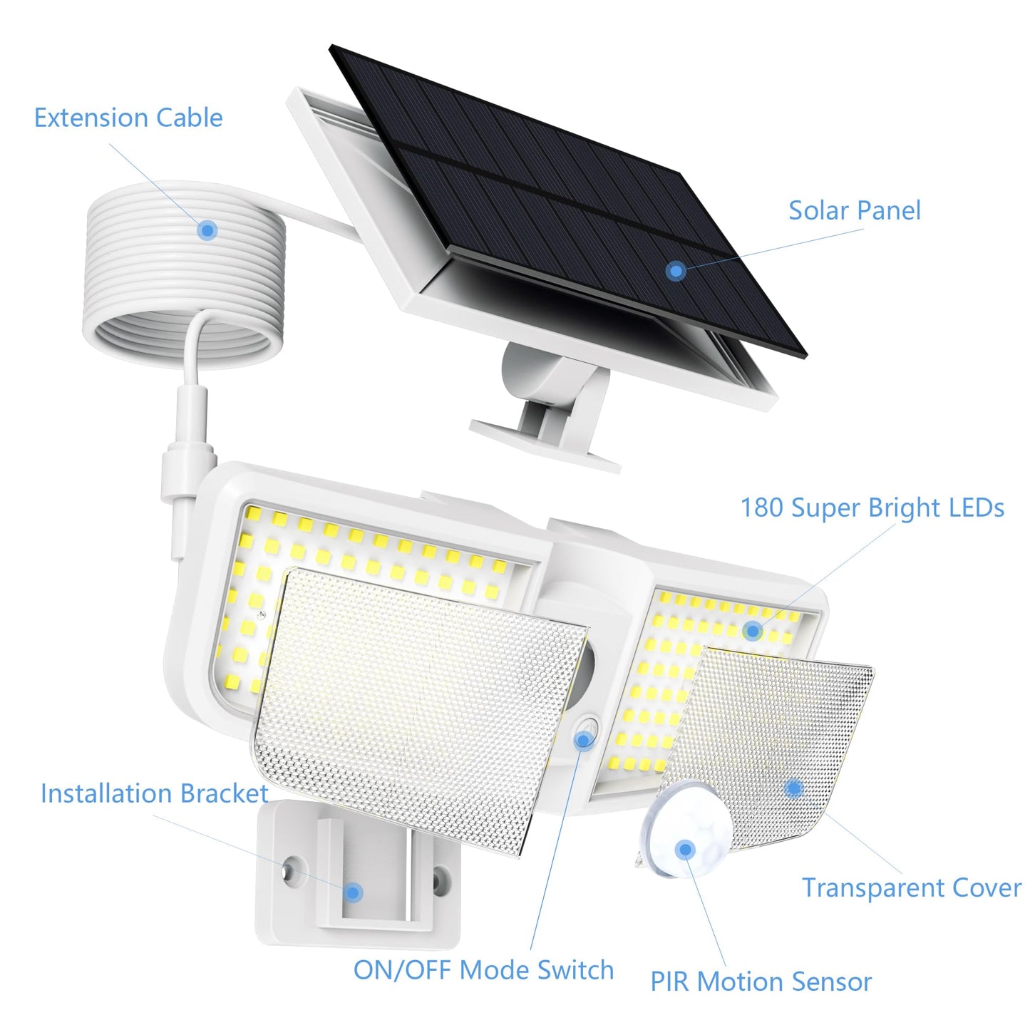 Cozeet Solar Motion Sensor Floodlights 6500K, 180 LED, Waterproof, 4-PCS, White, Model COZEET-LB-WHITE-4PCS