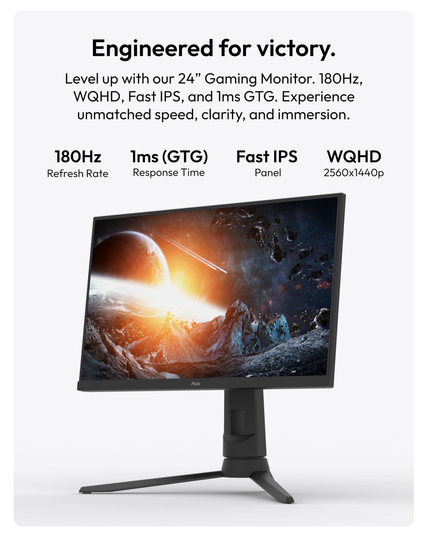 Pixio PX24Q PRO 24 inch 180Hz Refresh Rate QHD 1440p Resolution Fast IPS Panel 1ms GTG Response Time Gaming Monitor