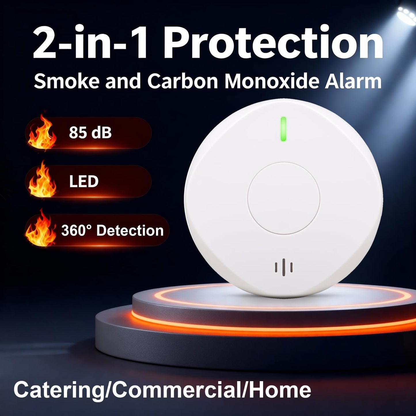 Smoke Detector Carbon Monoxide Detector Combo 10 Year Battery， 2 in 1 Smoke Detector, LED Warning Light Indicators, White, 1 Pack