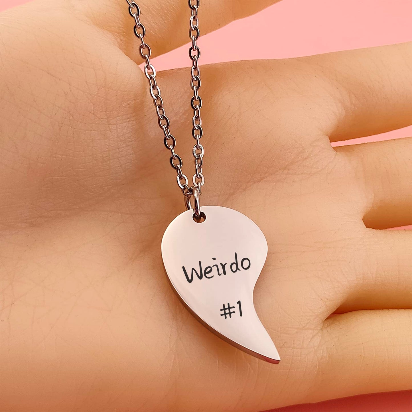HOFOYA Best Friends Necklaces Weirdo 1# Weirdo 2# Split Heart Matching Necklace Set 2 Bestie Pendant BFF Necklace for 2 Friendsh