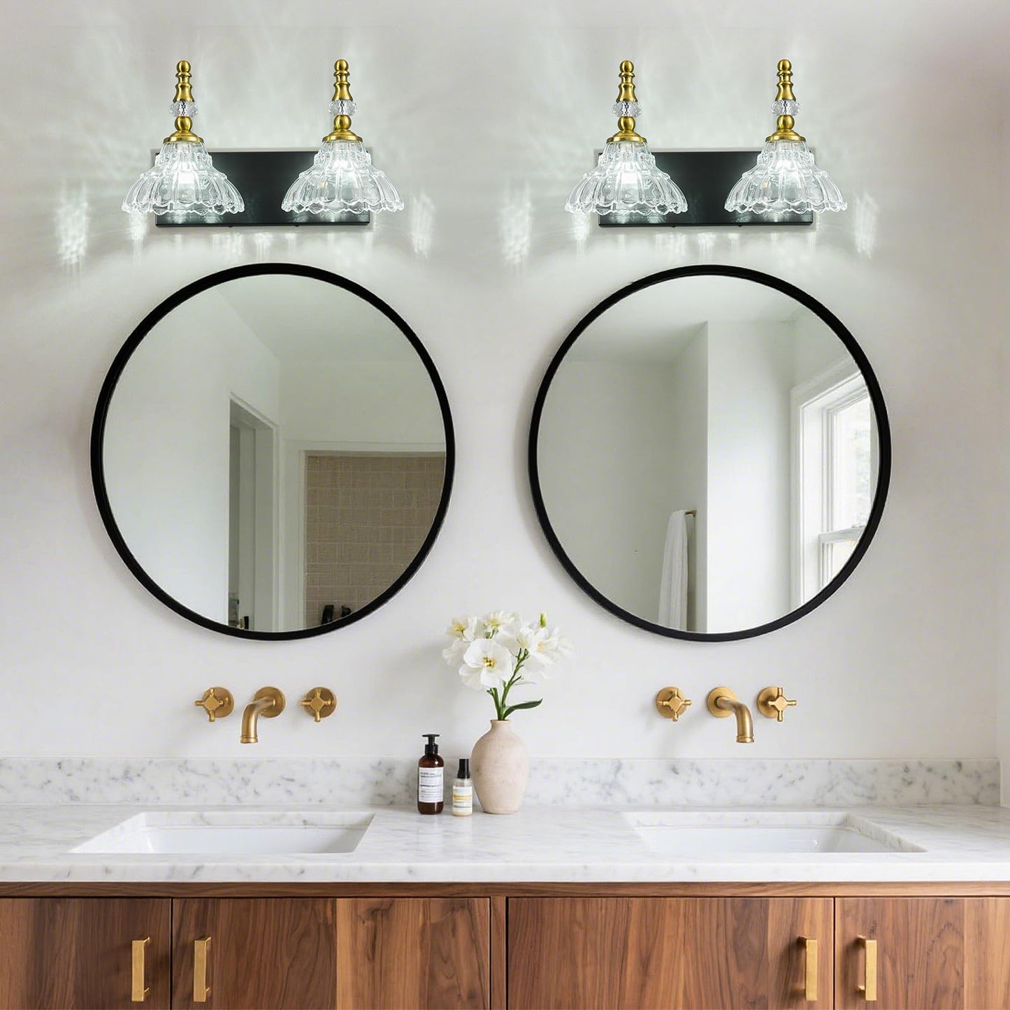 Lbsqj Vintage Bathroom Vanity Light  2-Light Black Gold Vanity Lighting Fixture With Flower Glass Shade  Bathroom Lighting Fixtures Over Mirror