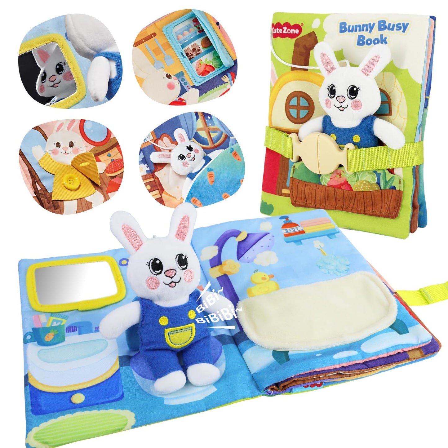CuteZone Montessori Busy Book for Toddlers 1-3,Busy Board with 12 Sensory Activities & Fine Motor Skills,Travel Toys for Airplane Car,Educational Learning Gift for 1 2 3 Year Old Boys Girls