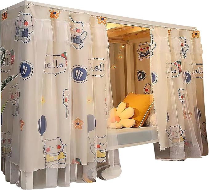Hoce Bunk Bed Curtain Gauze Bunk Bed Curtains Drapes with Lace Privacy Dorm Bed Canopy for Bottom Twin, 2 Panels