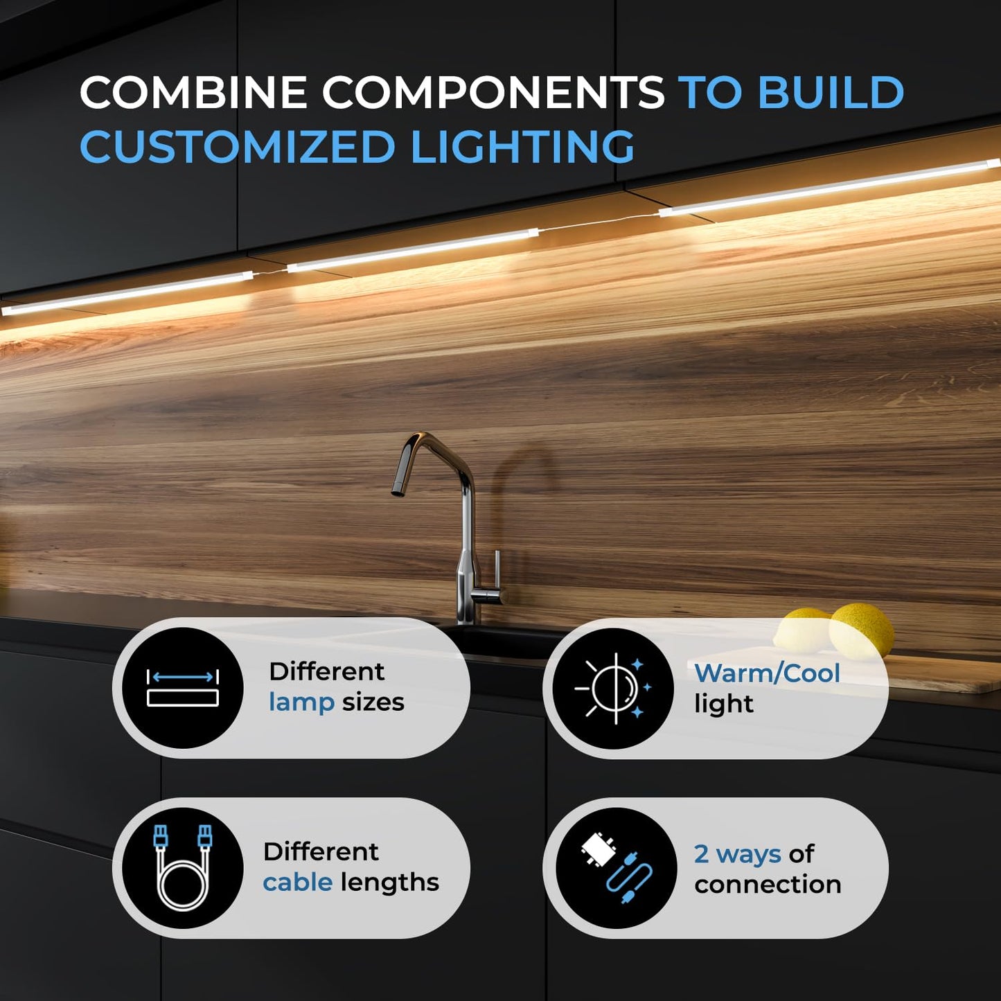 EShine LED Lighting Kit, Dimmable, 40 inch, Cool White (6000K), Model ELW10001DC, Touchless Wave Control for Kitchen, Office, Garage