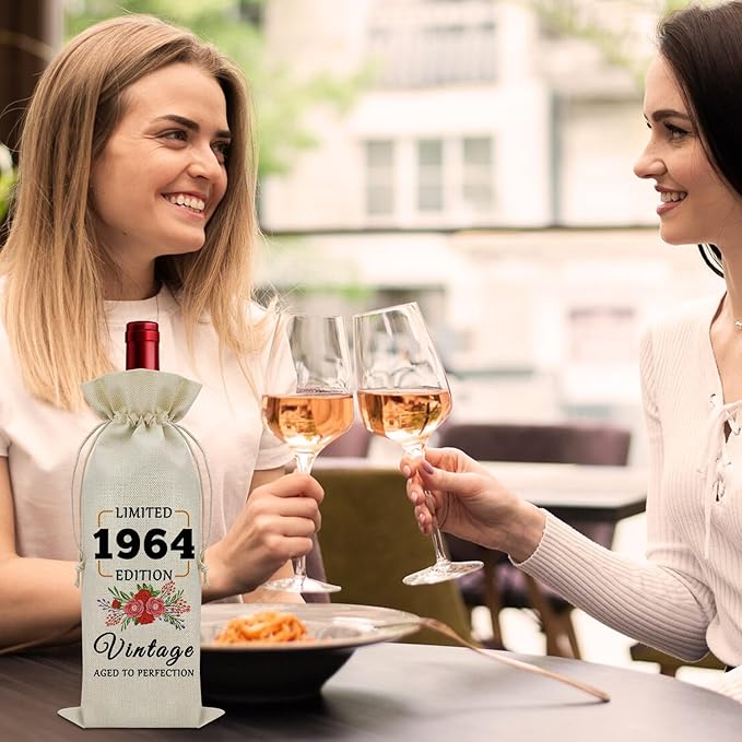 60th Birthday Gifts for Women Born in 1964 Wine Bag 60 Year Old Birthday Gifts for Men Gag Gifts for Someone Turning 60 Wine Bottle Storage Bag Birthday Presents for Mom Dad