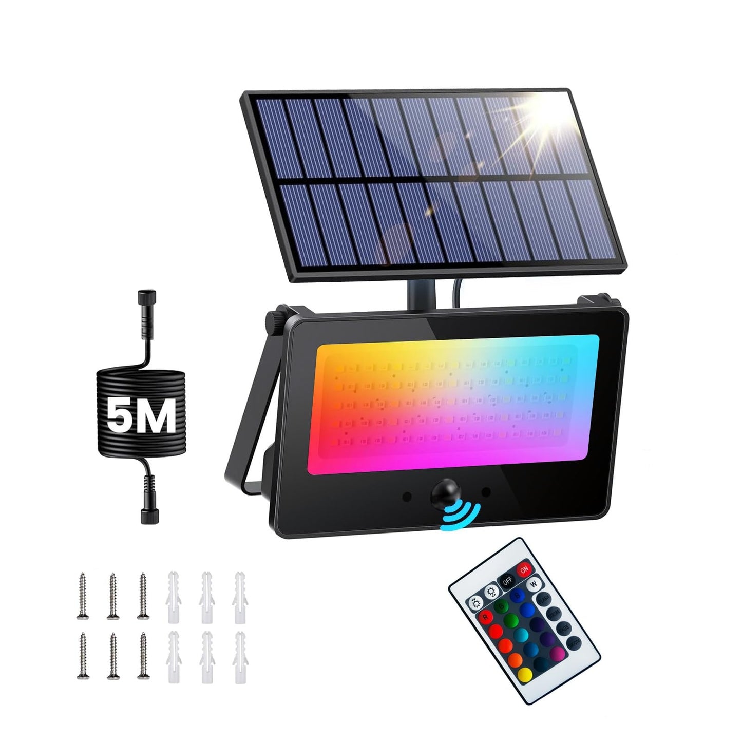 Galavasen Solar Color Changing Flood Lights, 16.4FT Cable, RGB, Waterproof, Remote Control, Model YL-06202-0020W-145190-HA, Multicolor