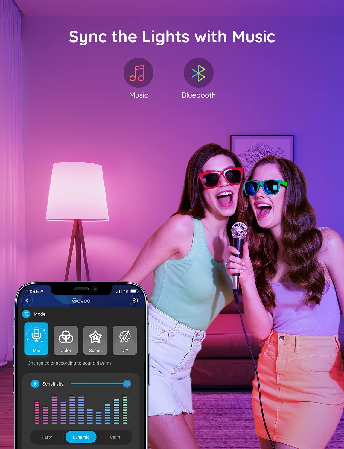 Govee Smart Light Bulbs, WiFi Bluetooth RGB Color Changing, 4 Count, Multi-colored, Model H6008, Music Sync, 54 Scenes