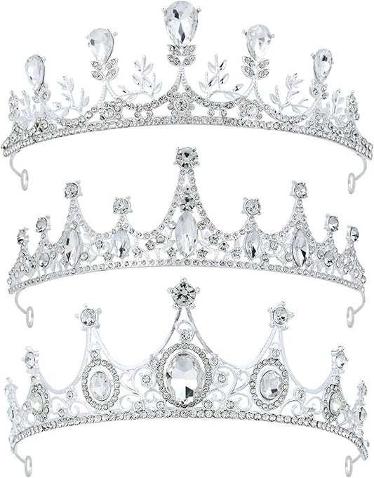 inSowni 3 Pieces Silver Metal Crystal Rhinestone Queen Princess Crowns Tiaras Headbands Birthday Party Prom Wedding Bridal...