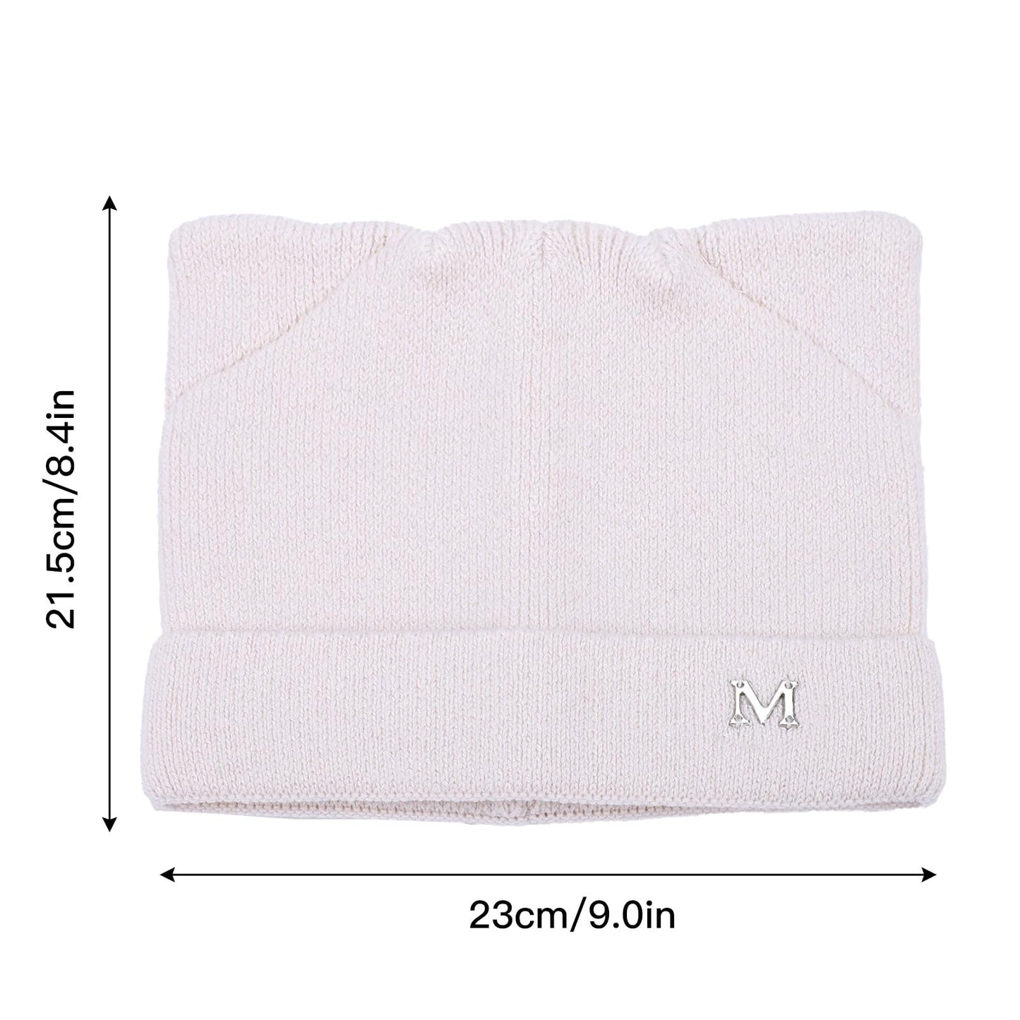 LUCKYBUNNY Cat Ear Beanie for Women Girls, Autumn Winter Knit Cuff Beanie Hip Hop Beanie Hat Cat Crochet Ski Cap White