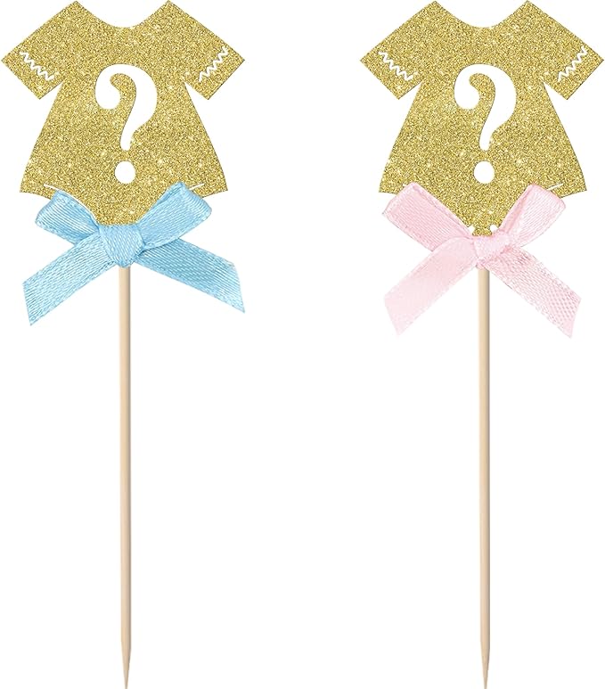 Rsstarxi 24 Pack Glitter Gender Reveal Cupcake Toppers Boy or Girl Cupcake Toppers Pink or Blue Bow Tie Cupcake Picks for Baby Shower Gender Reveal Theme Party Cake Decorations