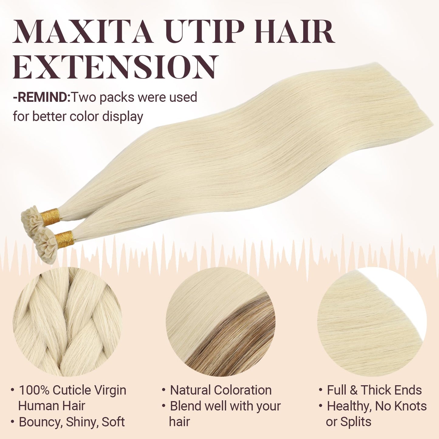 MAXITA U Tip Hair Extensions Human Hair, Platinum Blonde Hair Extensions Real Human Hair, 50g/50 Strands/Pack, 18 In Virgin Huma