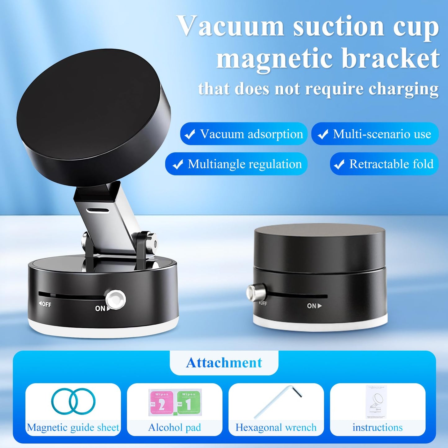 Kanroadi Vacuum Magnetic Suction Phone Holder, 2025 New Magnetic Suction Phone Mount, Foldable Portable Double-Sided Vacuum Magn
