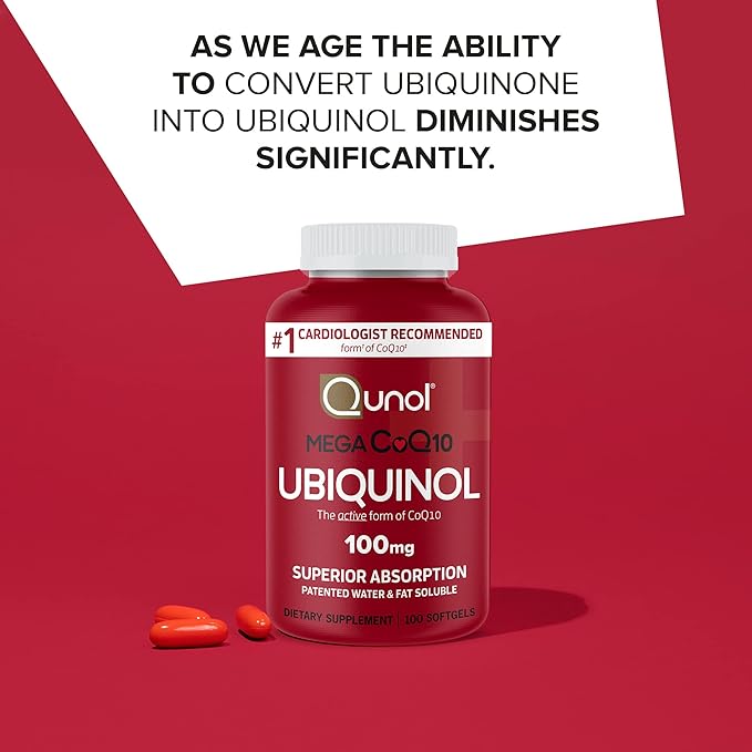 Qunol Mega Ubiquinol CoQ10 100mg Softgels- Superior Absorption - Active form of Coenzyme Q10 for Heart Health - 100 Count (Pack of 2)