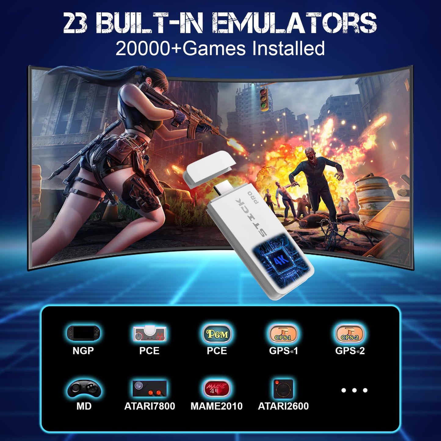 Retro Gaming Console Stick, Classic Video Games Stick with 4K HDMI, Built-in 23 Emulators, 20000+ Games - Plug & Play TV Video GameStick with Upgrade Dual 2.4G Wireless Controllers