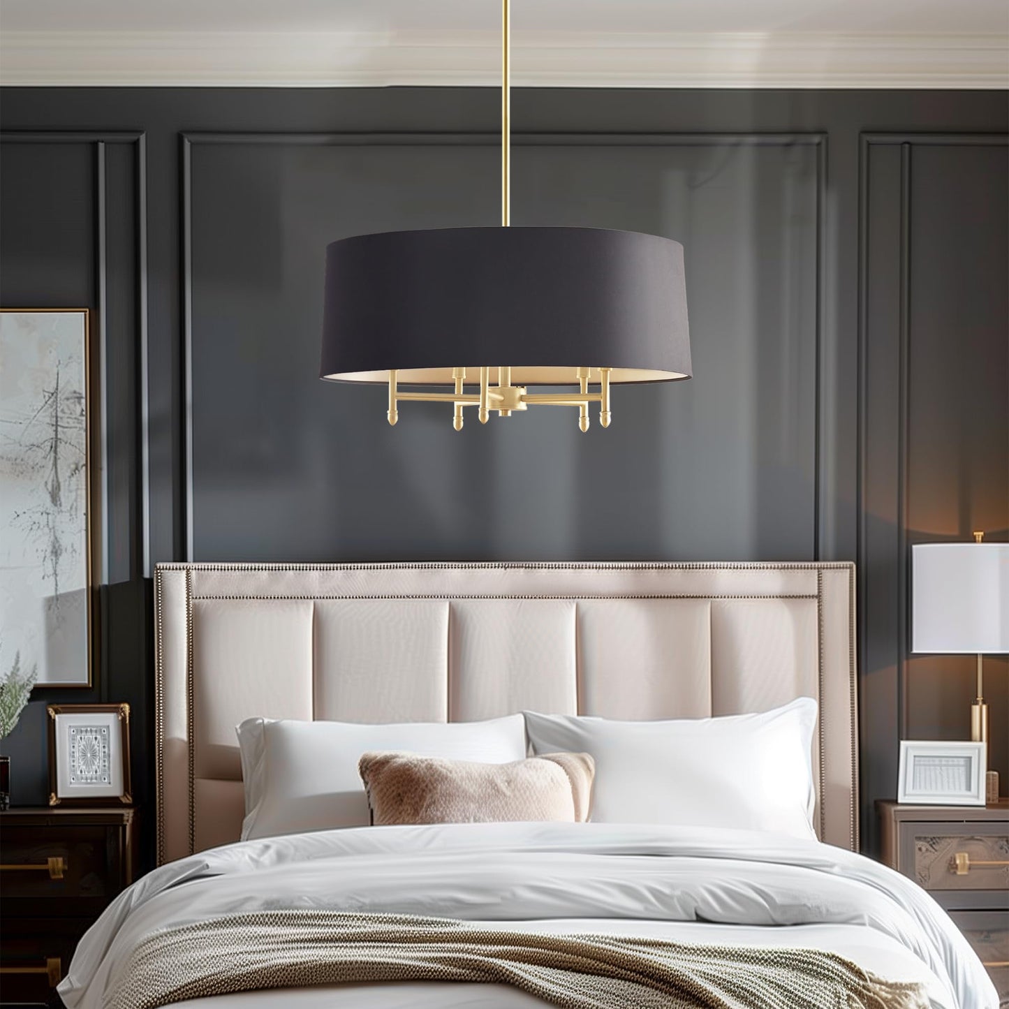 Hampton Hill 5-Light Presidio Chandelier, 24in Dia, Gold/Black, Adjustable Height, Sloped Ceiling Compatible, Model FB150-1153