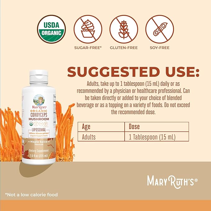 MaryRuth Organics Cordyceps Liposomal (Maple Spice) & Vitamin C (Citrus & Vanilla) | Clean Label Project Verified® | Vitamins for Immunity, Skin, & Overall Health | Vegan, Non-GMO, Gluten-Free