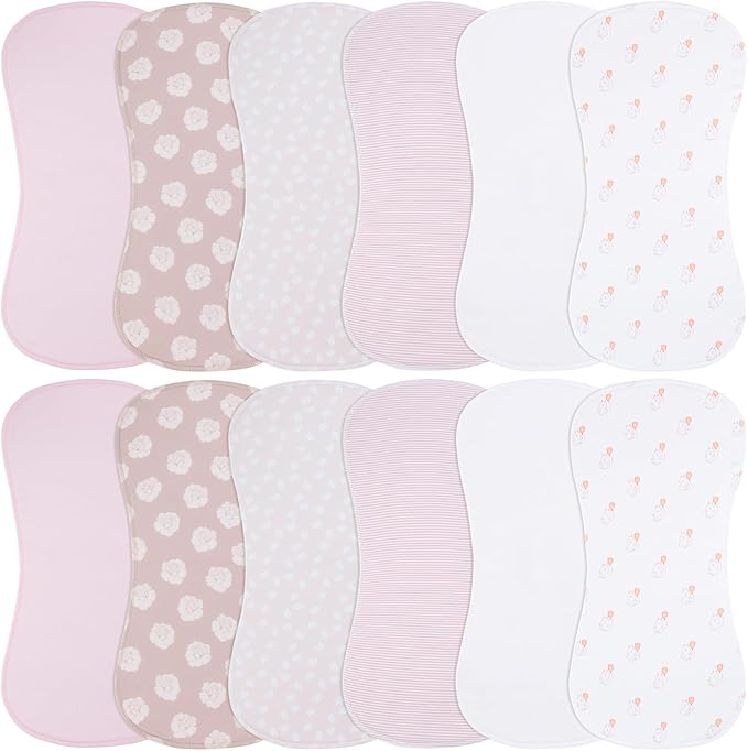 Baby Burp Cloths & Baby Bibs 2-in-1 Design Large Size 3 Layers Thicken Cotton Super Absorbent and Soft Baby Spit Up Burping Rags Baby Burp Cloth Set for Boys and Girls Solid 12 Pack