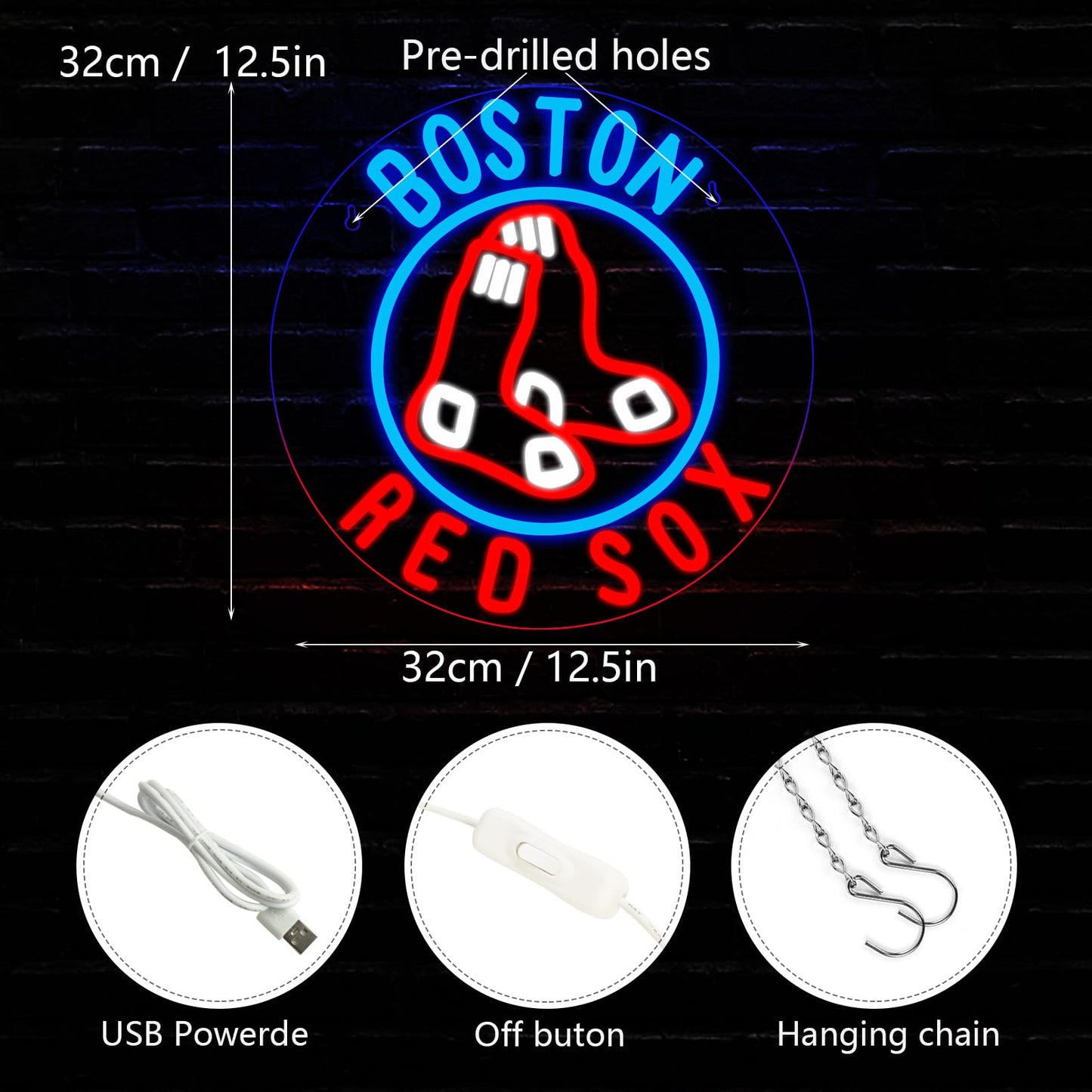 Wonderfullife Red Sox Neon Sign For Boston Baseball Team Logo Led Neon Lights For Sports Man Cave Bar Office Or Living Room Decor Perfect Gifts For Mlb Fans.