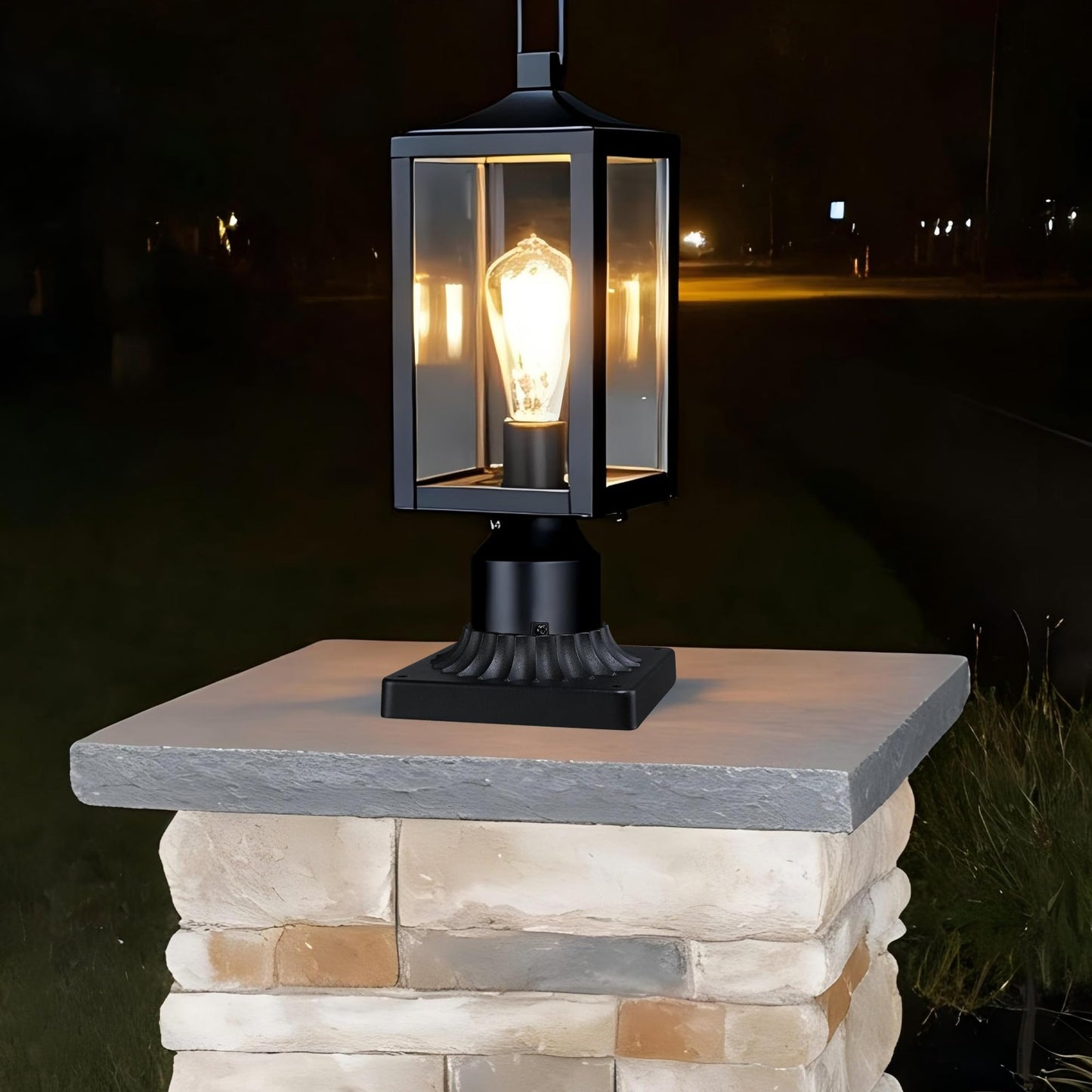 Faymart Lighting Black Pier Mount Adapter-Outdoor Post Light Mounting Base For 3 Pole  5.67X5.67 Post Cap Adapter Aluminum Alloy Pillar Light Fixture Mounts Matte Black