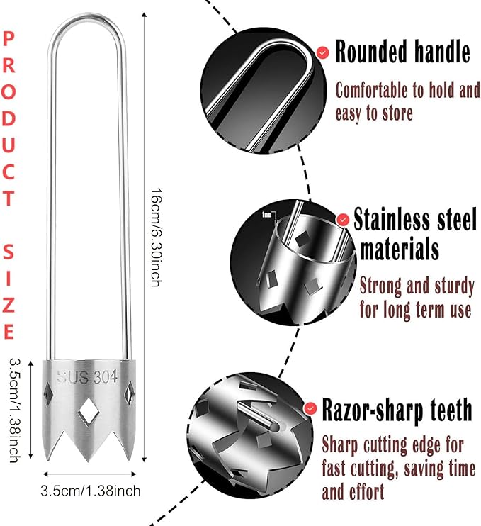 Red Bell Pepper Seed Corer Remover Tool- Pepper, Pineapple, Pear,Apple Corer - 304 Stainless Steel, Rust Resistant, Designed for a Wide Range of Fruits and Vegetables Corer