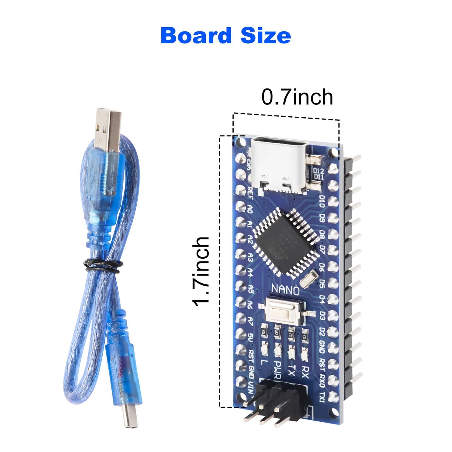 LUIRSAY 2Pcs Nano V3.0 Board ATmega328P/CH340G Chip Microcontroller Kit Compatible with Arduino IDE/PWM/SPI 5V 16M(USB C Port with 2Pcs USB Cable)