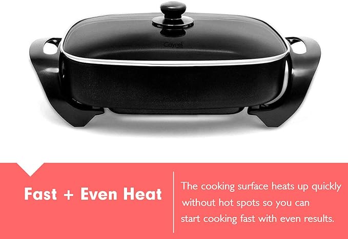 Caynel 12 x 12 Inch Nonstick Ceramic Electric Skillet with Glass Lid, Aluminum Body, 1400-Watts, Adjustable Temperature Controller Goes Up to 460 Degrees for Fry, Bake, Steam or Simmer, Easy to Clean