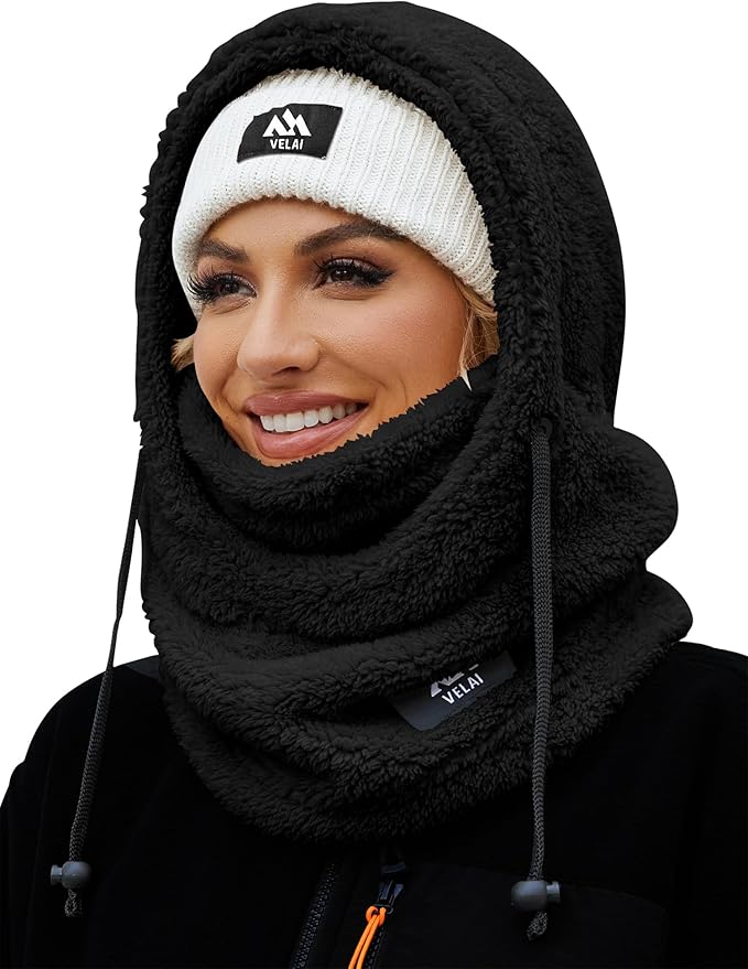 VELAI Balaclava Fleece Ski Mask for Men Women Winter Face Masks Windproof Hooded Scarf Cold Weather Hat Neck Warmer