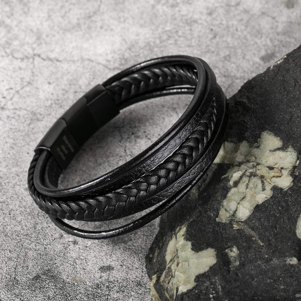 murtoo Mens Leather Bracelet with Clasp Cowhide Multi-Layer Braided Leather Mens Bracelet
