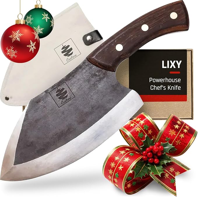 COOLINA Lixy Cleaver Chef Knife, 8.7-in Hand-forged High Manganese Clad Steel, Full Tang Butcher Knife, Razor Sharp Kitchen Knife for Camping, Outdoor Cooking, Slicing, Cutting Meat
