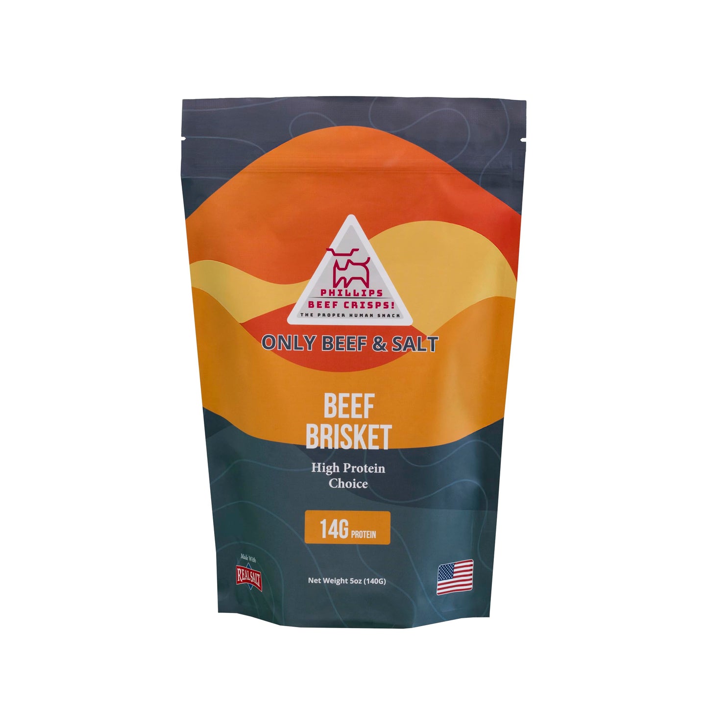 Phillips Beef Crisps - Brisket - Only Beef & Salt - Zero Carbs - Zero Sugar - High Protein Meat Snacks - 14g Protein