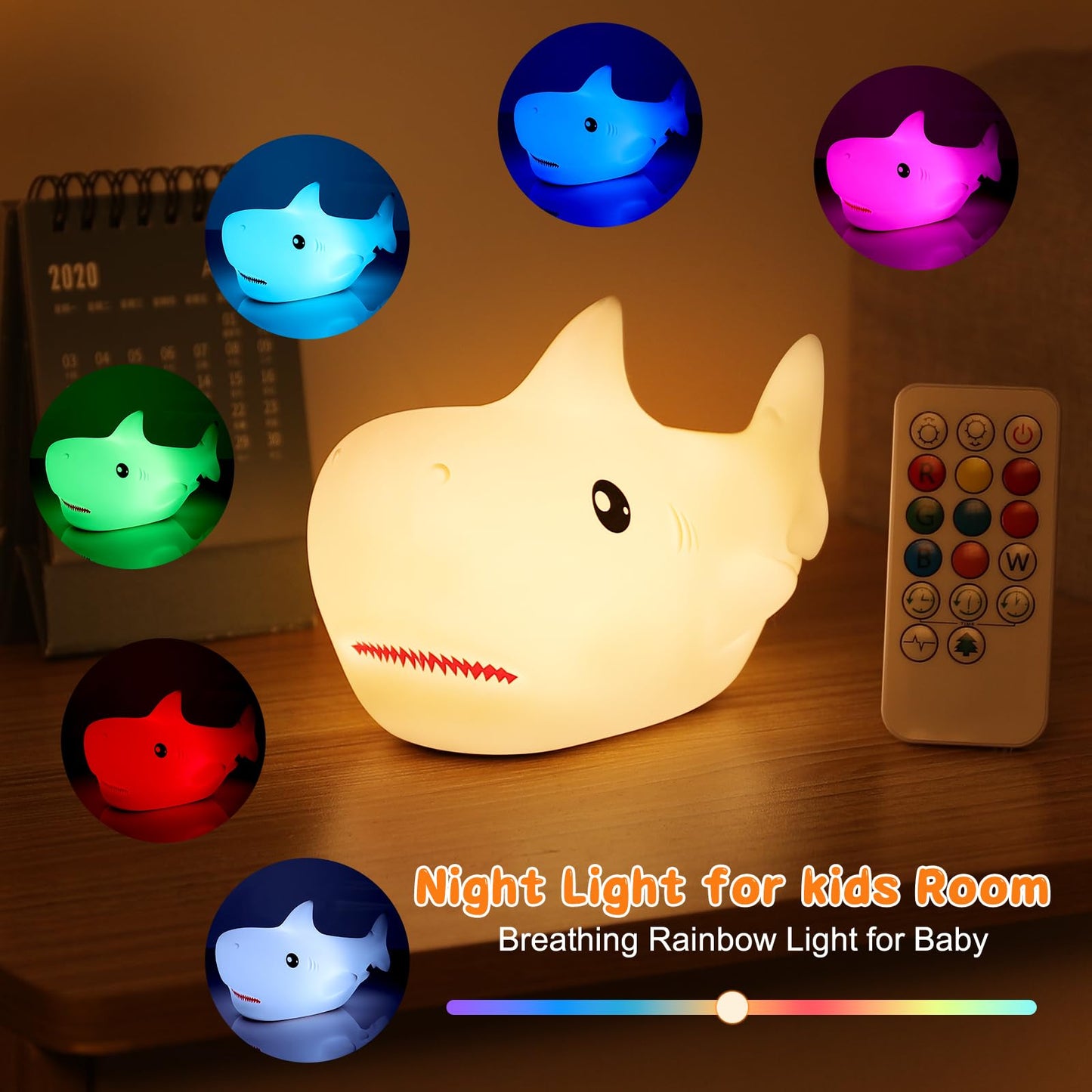 Zklili Remote Shark Night Light  Cute Silicon Night Light For Kids  Nightlight With Remote Portable Recharge Nightlight For Kid Room Funny Gifts Stuff For Boys Girls Baby(Remote Control)