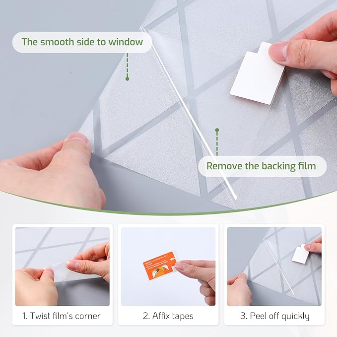LUTE Frosted Window Privacy Film, Static Cling UV Sun Blocking Heat Control Window Cover, Removable Non-Adhesive Glass Sticker Vinyl Decorative Frosting Decals for Home Office, Lattice, 23.6" x 157.4"