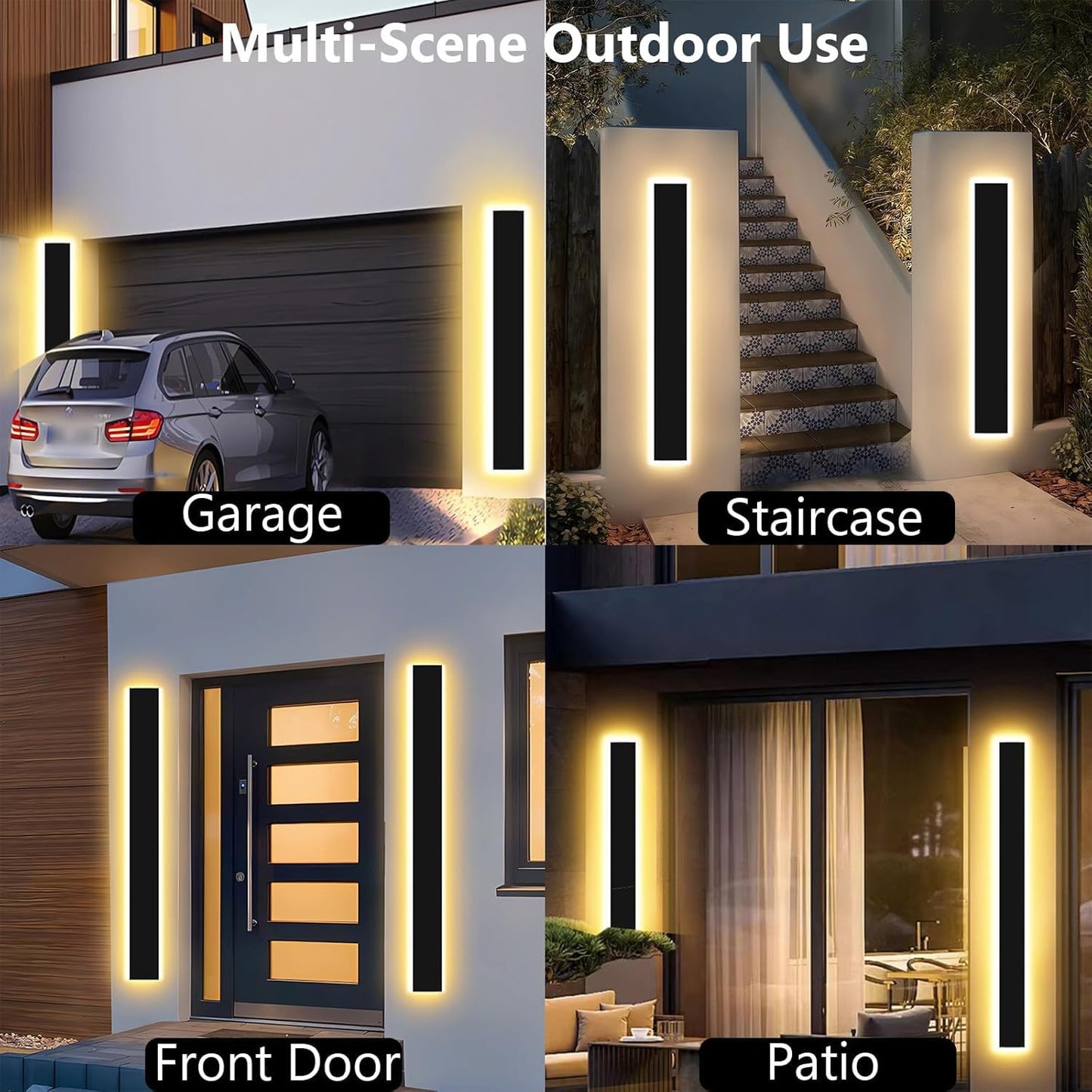 Pedforn 24In Modern Outdoor Wall Light  Ip65 Waterproof Outdoor Wall Sconce  3000K-6000K Dimmable Led Black Garage Lights  Exterior Wall Lighting  Anti-Rust Linear Long Outdoor Light