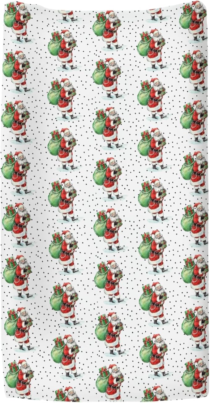Vintage Christmas Santa Claus Gifts Baby Changing Pad Covers for Boys Girls Cute Santa Fitted Changing Table Cover Mats Winter Holiday Festive Soft Diaper Change Table Cover Sheets 32''×16''