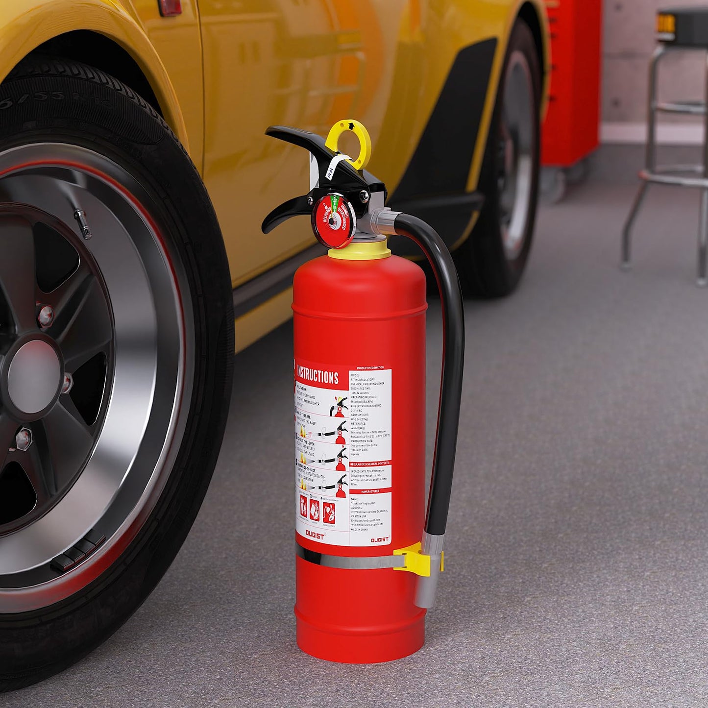 Ougist ABC Dry Powder Fire Extinguisher, 5 lb – 2-A:10-B：C Rated for Home, Office & Vehicle, Quick Release, Easy-Grip Handle, Ideal for Electrical & Grease Fires, Car Extinguisher, Model FF2KG