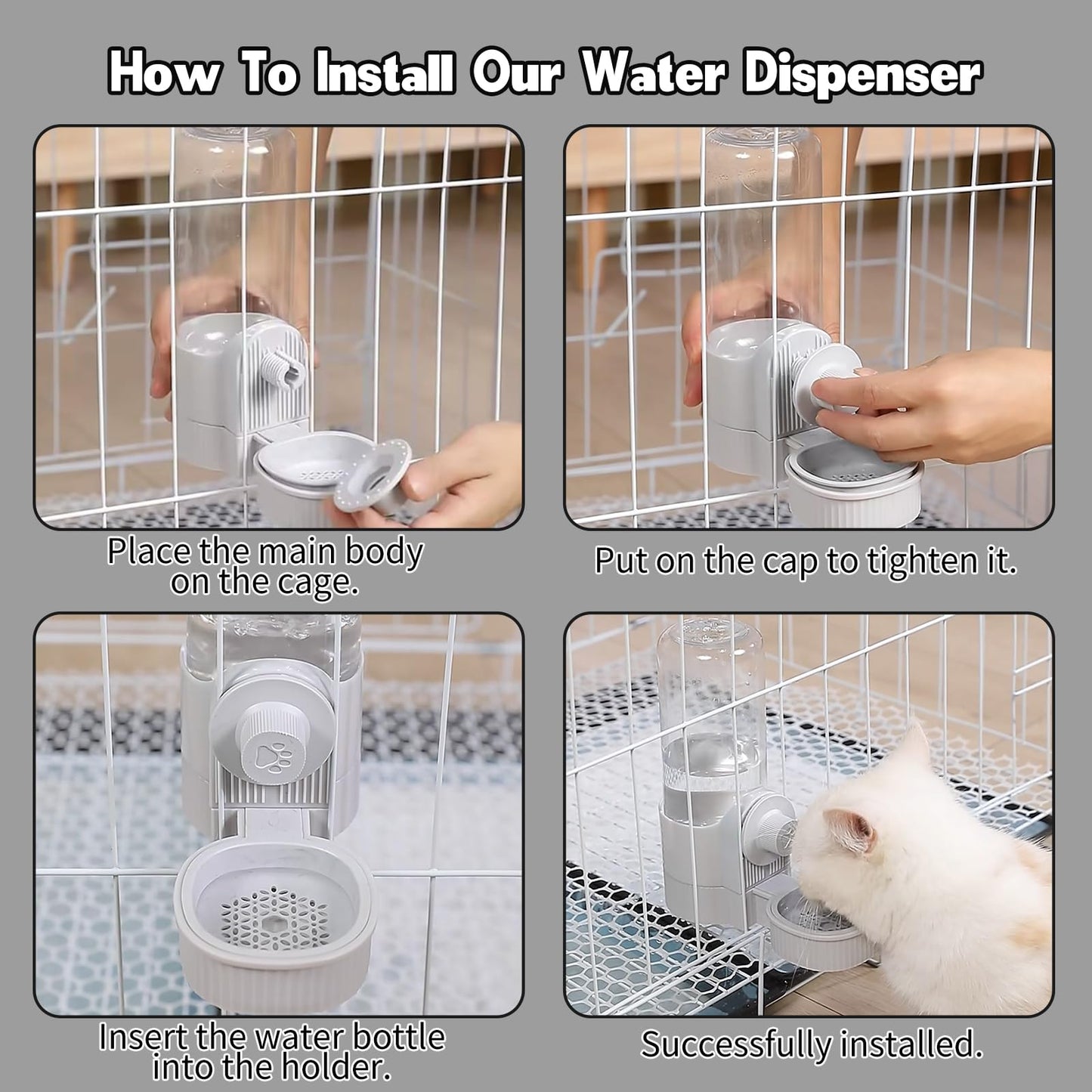 Hanging Cage Automatic Pet Food Water Dispenser, 41oz Hanging Automatic Food Dispenser, 18oz Pet Water Bottle for Cage Crate, Suitable for Kitten Rabbit Chinchilla Hedgehog Ferret (Grey, 41Oz)