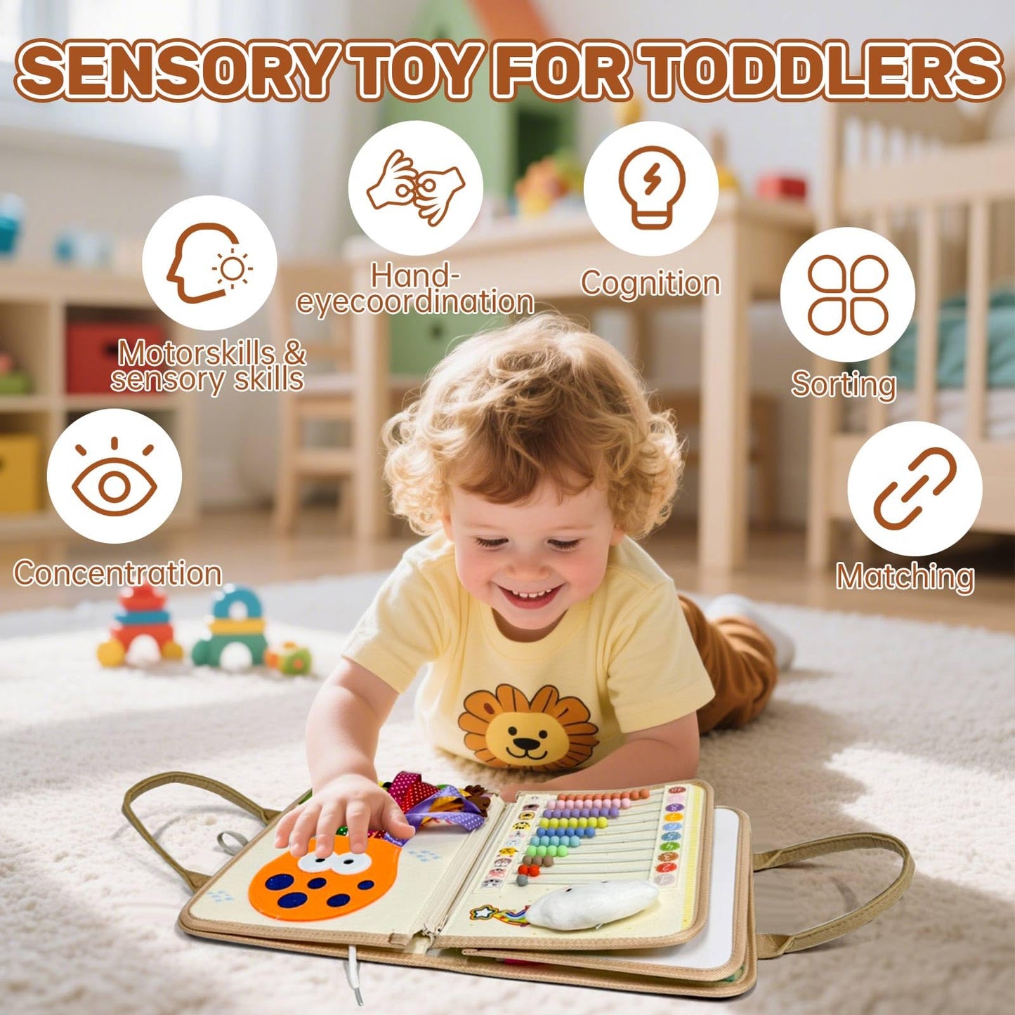 Aurasys Busy Board Montessori Toys for Toddlers Birthday Gifts, Montessori Busy Book Sensory Board Educational Activity Book for Learning Fine Motor Skills, Airplane Travel Toys for Boy & Girl