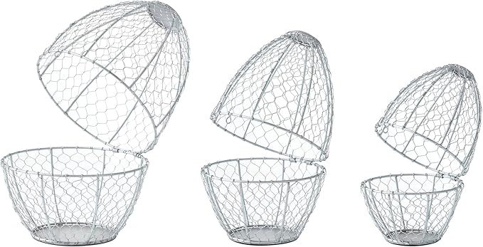 VHC Brands Bunny Hop Chicken Wire Egg Shaped Baskets Set of 3 Sizes